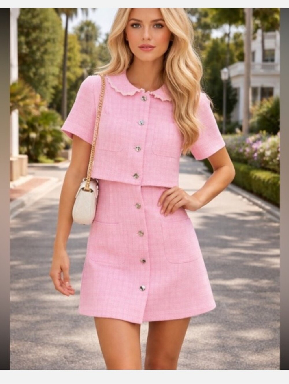 Sandro Rosee Trompe L'oeil Tweed Mini Dress Pink size 40 US 8 - Picture 2 of 13